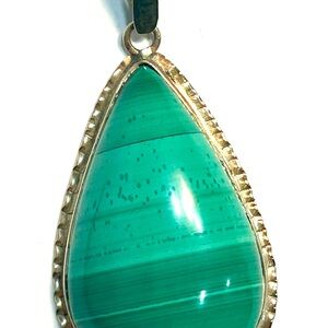 14K Gold Malachite Green Teardrop Pendant Necklace